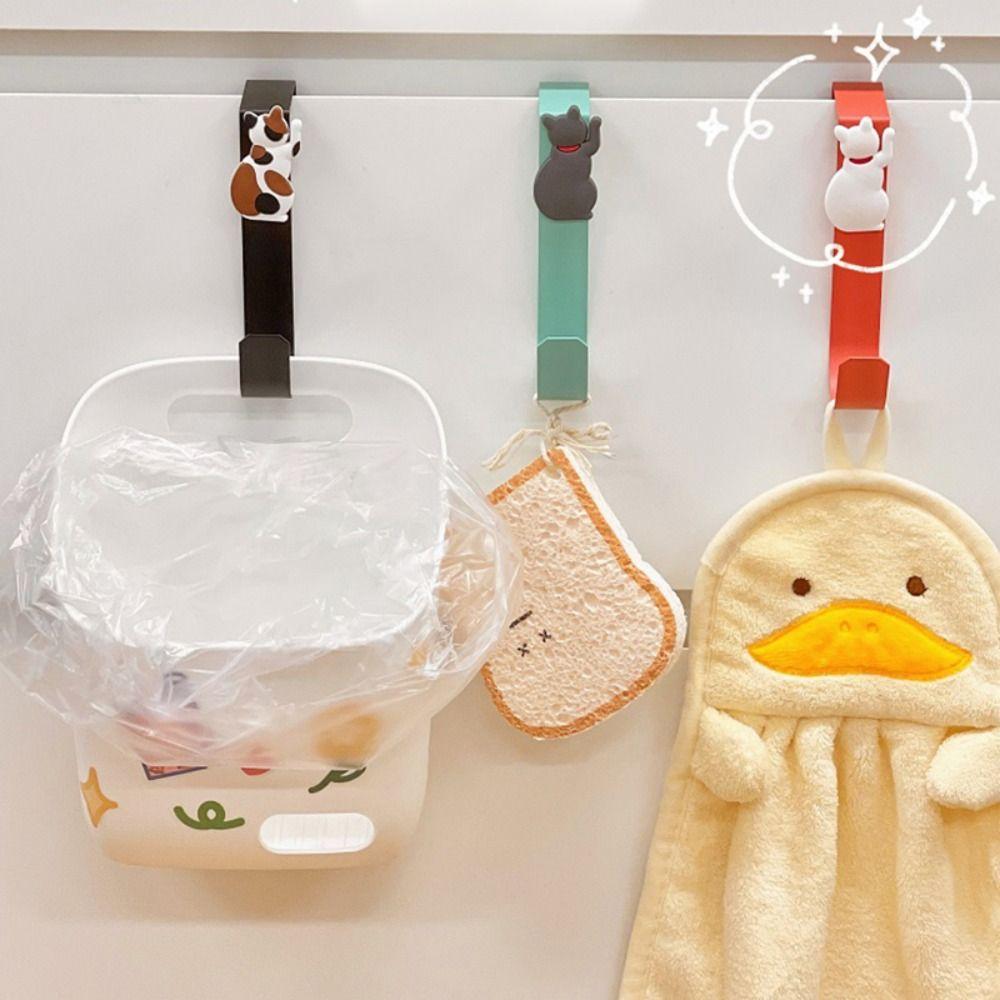 Cat Shape Cat Kitchen Cabinet Door Stainless Steel Cat Storage Hook Drawer Robe Hanger Office