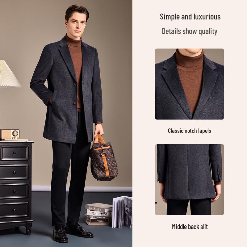 Antonio Men's Cashmere Silk Wool Blend Mid-Length Overcoat