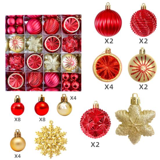Christmas Ornaments Set Shatterproof Plastic Baubles Snowflakes Stars Hanging Ornament for Xmas Tree Holiday