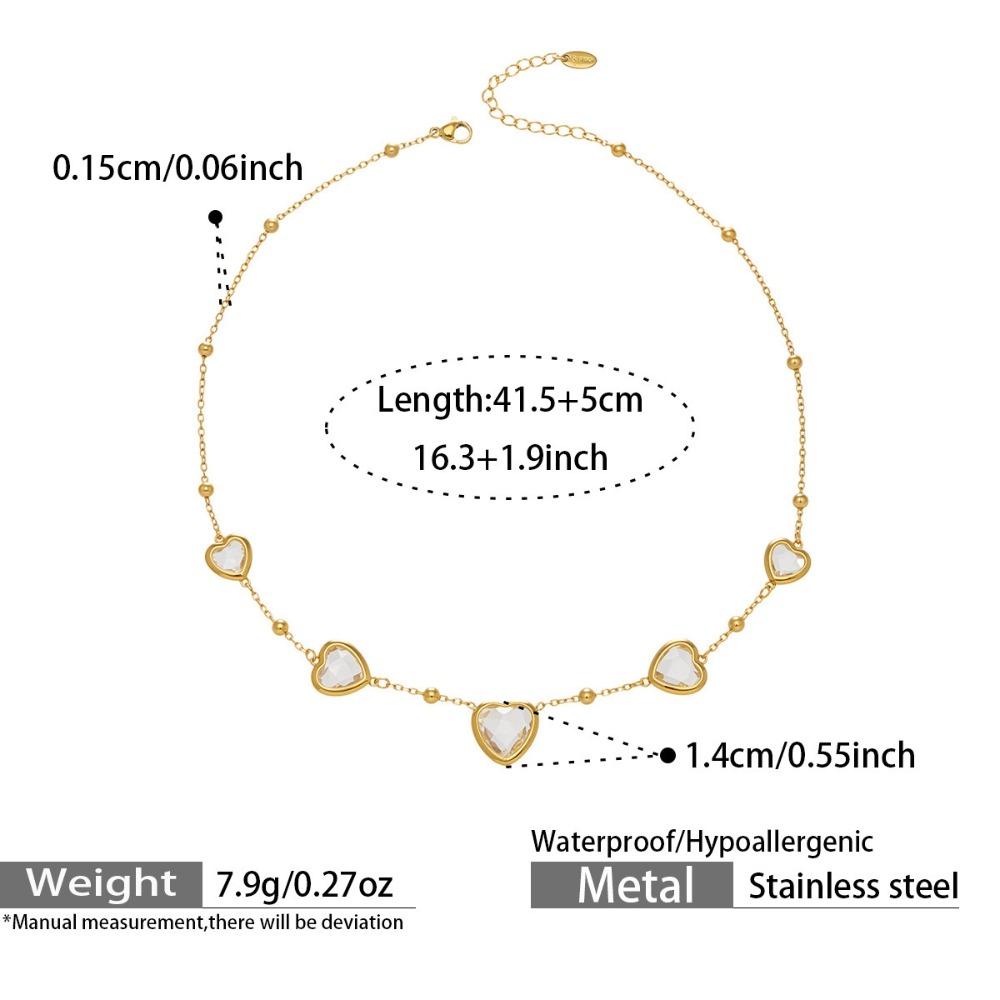 Vintage Heart Glass Necklace Stainless Steel Earrings Hand Chain Heart-shaped Jewelry Set  Gift