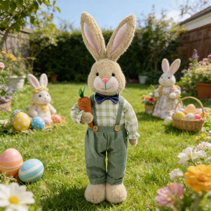 Soft Fabric Easter Rabbit Doll Toy Height Adjustable Hare Figure Ornament For Kids Room Garden Yarn Festival Decoration