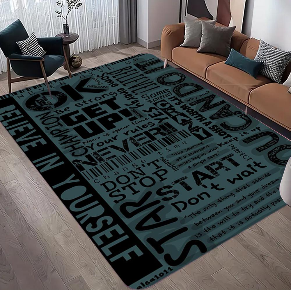 Motivational Quote Area Rug for Living Room Bedroom Modern Home Decor Black and White Typography Carpet Non Slip Floor Mat