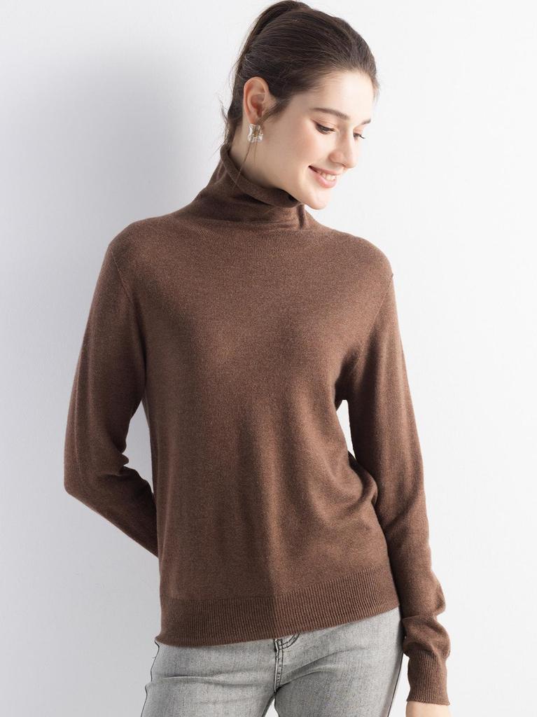 Women's Long-Sleeve Wool Base Layer Shirt with Pile Collar - Versatile Knit for Autumn/Winter
