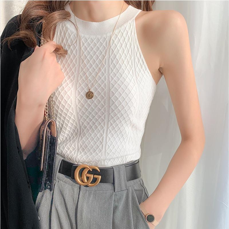 Autumn and Winter Fashion Halter Neck Knitted Halter Women's Sleeveless Slimming Base Shirt Core Yarn Skin-friendly Vest