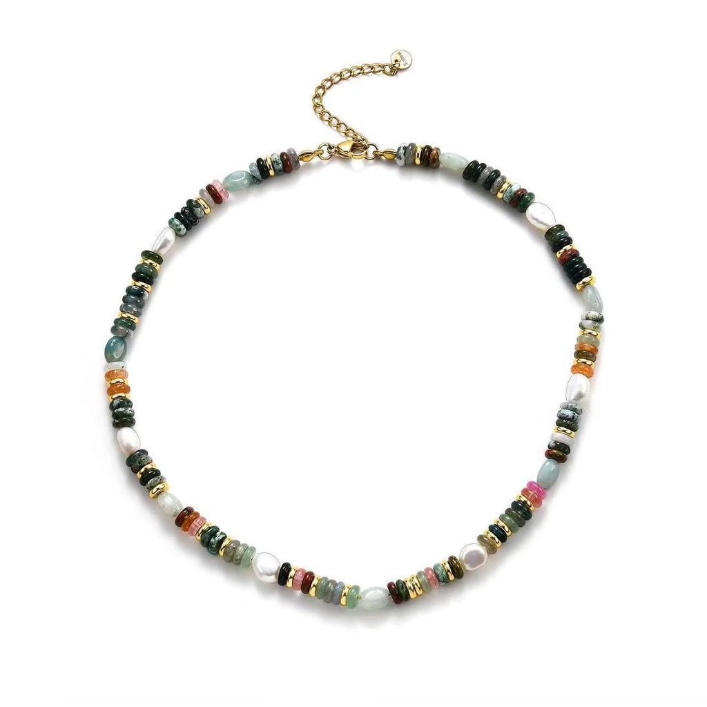 Handmade High-End Beaded Necklace: Versatile, No-Fade Natural Stone Design for Women