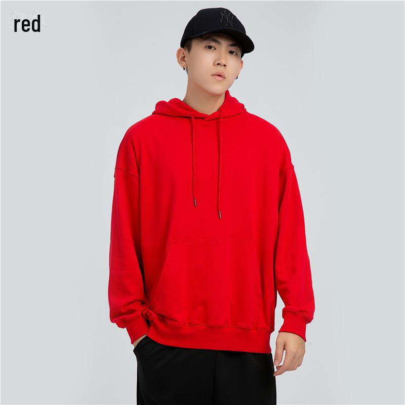 Men's Trendy Oversized Terry Hoodie - Solid Color, Drop Shoulder, Hong Kong Style Logo.