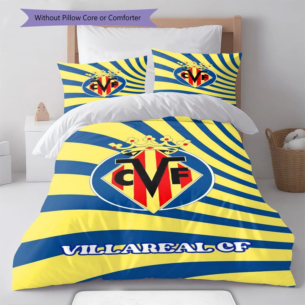 Villarreal CF Pattern Bedding Set Quilt Cover Pillowcase Home Decor Gift (1 * Duvet Cover + 2 * Pillowcase, Without Core)