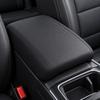 Black PVC Leather Armrest Lid Cover for 2007-2017 Center Consoles, Contoured Vehicle Cover with Rounded Panels and Visible Stitched Seams