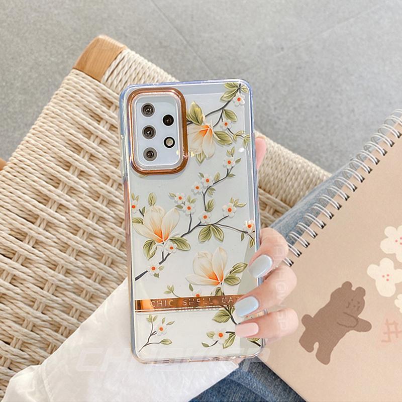 Painted Phone Case For Samsung Galaxy S20 S21 S30 Plus Ultra FE Transparent Flower Cover Soft TPU Shockproof Case For Samsung A12 A52 A72 5G