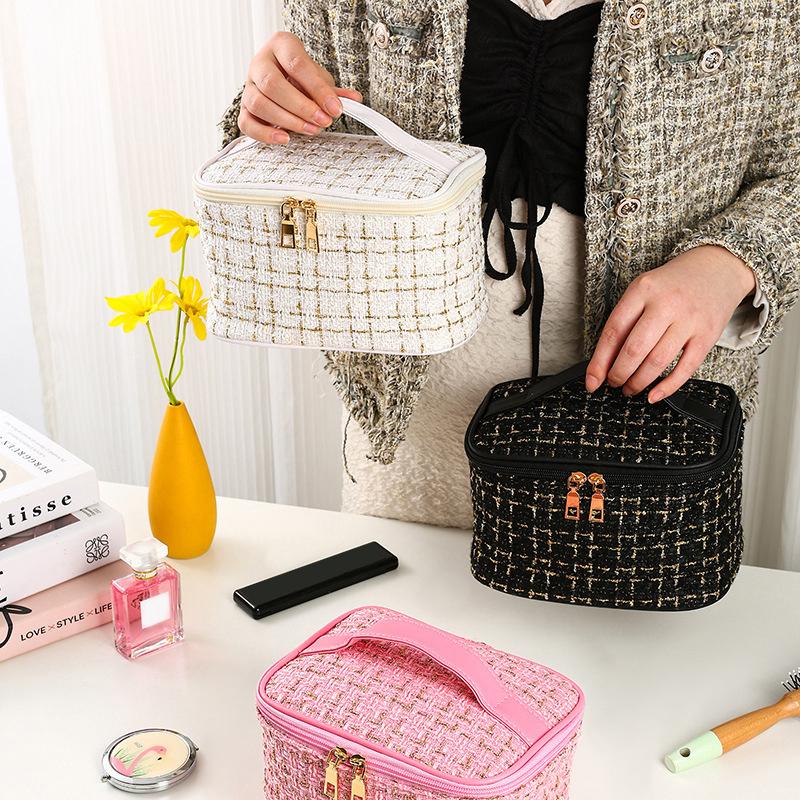 Kosmetiktasche Große Kapazität Tragbare Handtasche Gewebte Kosmetik Make-up Pinsel Aufbewahrung Haushalt Reise Waschtasche