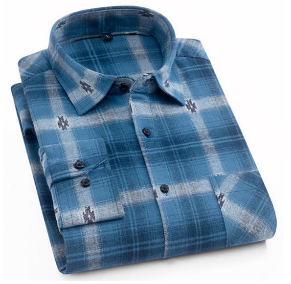 Men 'S 100 %Cotton Casual Plaid Pocket Long Sleeve Slim Brushed Flannel Leisure Styles Tops Shirt