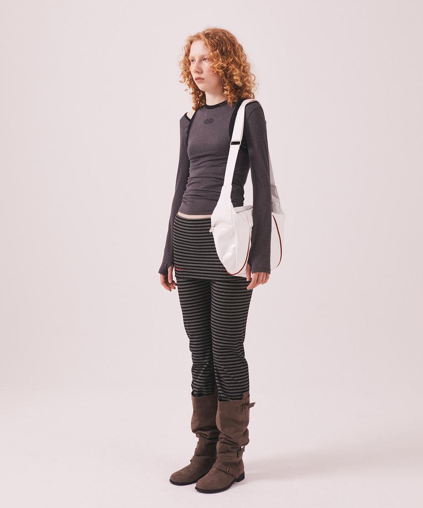 Minasu Brushed Striped Skirt Pants_Black