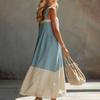 Huaqianguhh Summer Sleeveless Maxi Dress for Women, Color Block Square Neck A-line Long Dress, Casual Flowy Beach Vacation Sundress