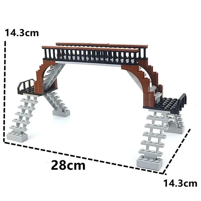 MOC Stads Bouwstenen Trein Loopbrug Onderdelen Rails Treinstation Bakstenen Spoorweg Bufferstop Modelspoorwegen Verkeerslicht Speelgoed