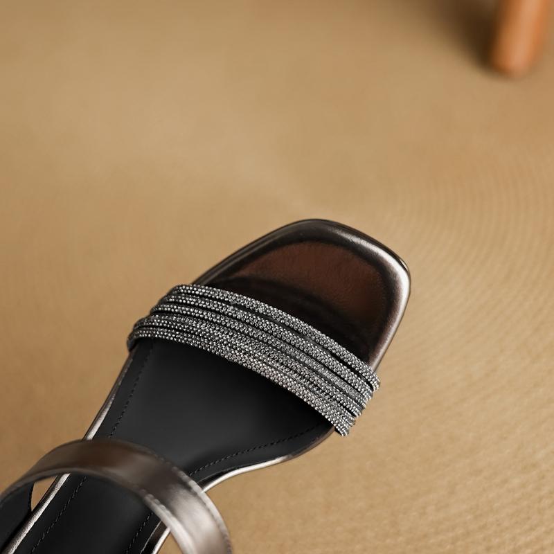 Fashion Women's new summer cowhide rhinestone exposed toe thick bottom waterproof table sexy high heels fashion slippers