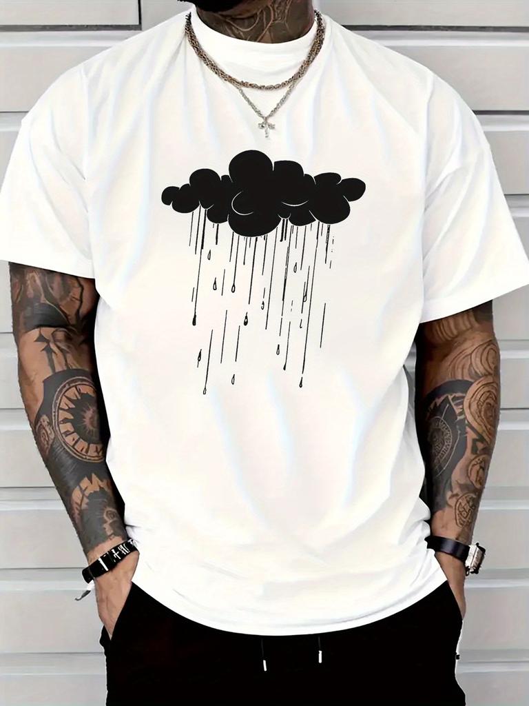 Cloud Raindrop Graphic Print Men's Luxury Cotton Short Sleeved T-shirt Summer Unisex Men's and Women's Casual Loose Trendy