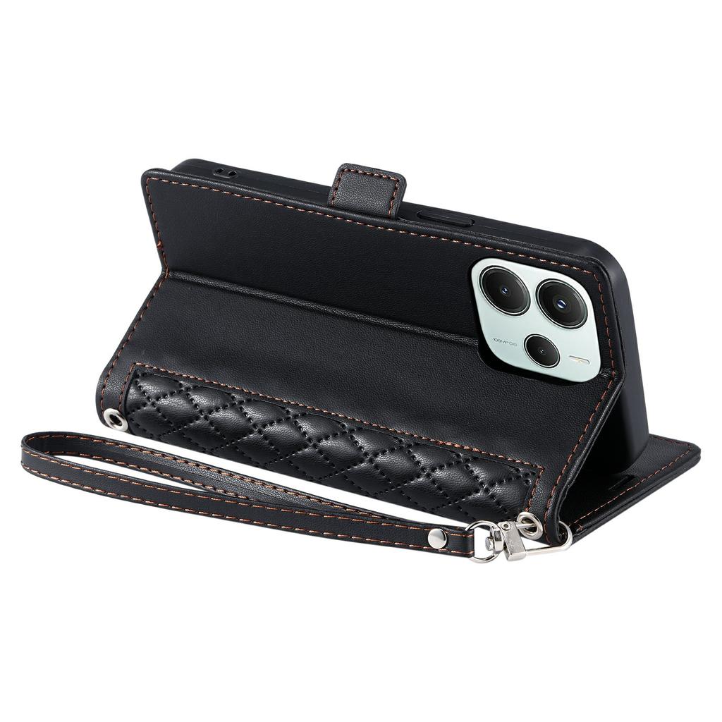 For Xiaomi Redmi Note 14 5G Leather Case Rhombus Texture Wallet Stand Phone Cover with Wrist Strap