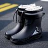 rain boots bundle waterproof rain shoes men's closed water boots non-slip work velvet cotton warm