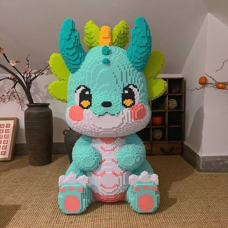New Peach Blossom Dragon Rabbit Animal Micro Diamond Building Block Brick Toys For Kids Adult Decompression Home Ornament