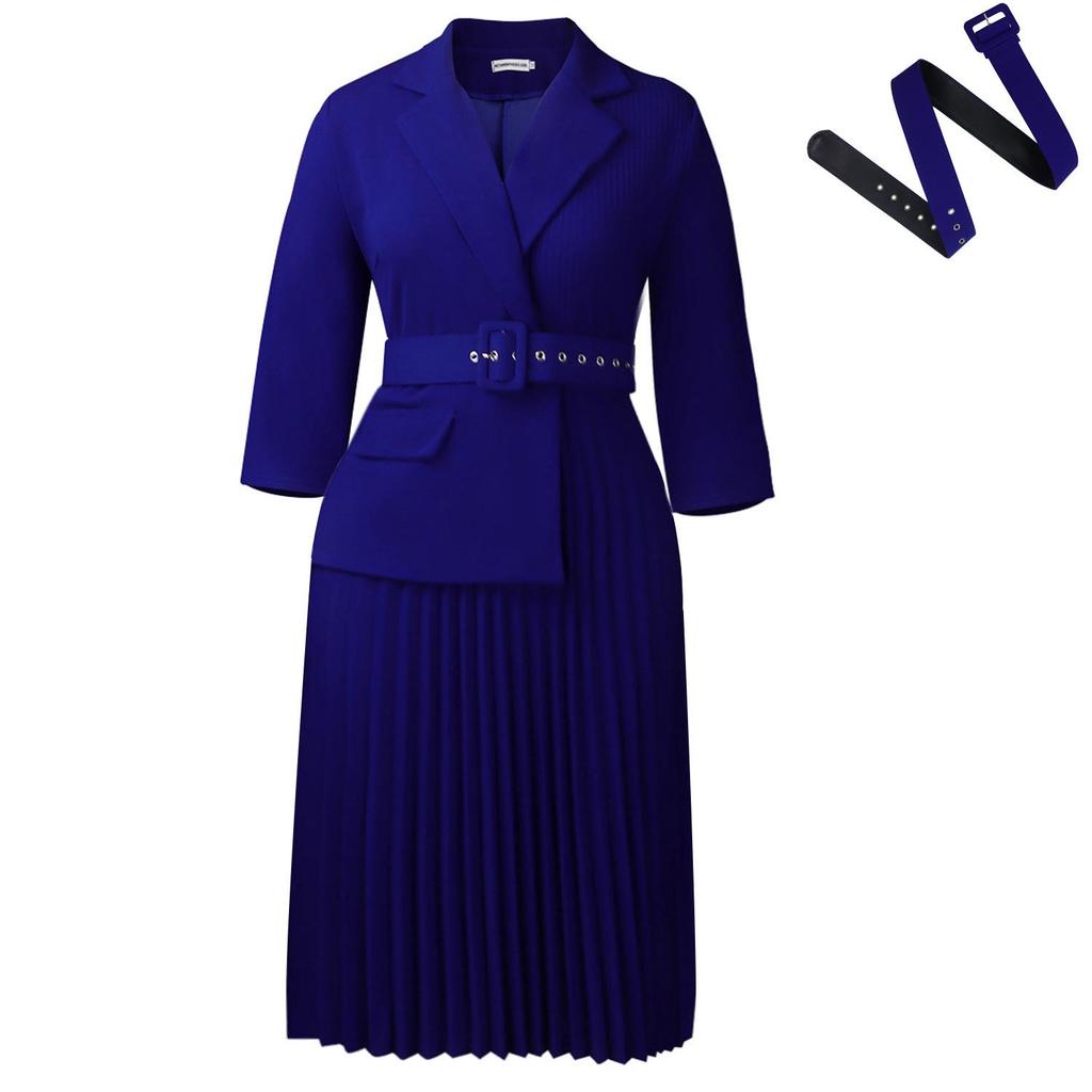 European & American Women's Autumn/Winter Pleated Suit-Collar Dress