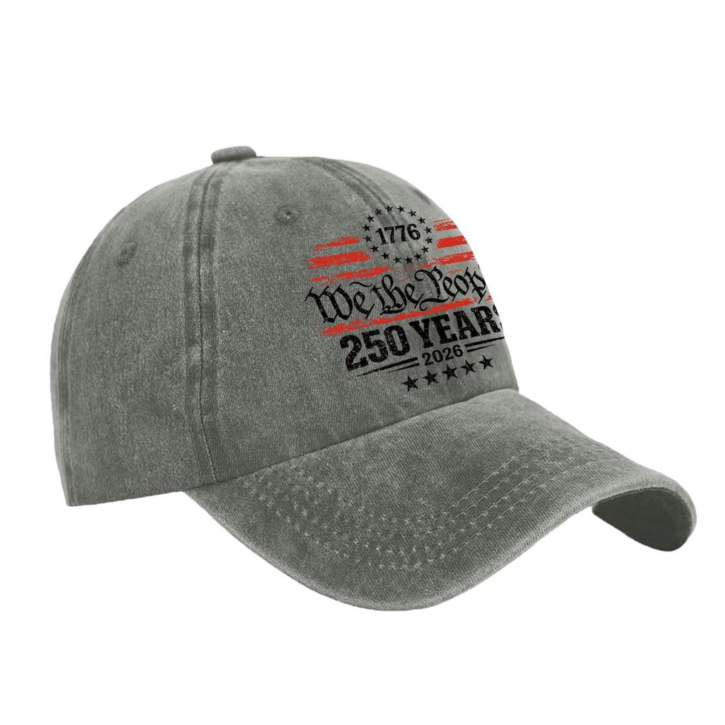 Unisex Vintage Washed Baseball Cap with Flag and Letter Print Adjustable Casual Hat 250 Years Anniversary Design