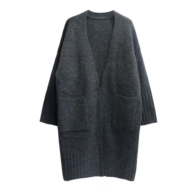 New Knitted Cardigan Women's Spring and Autumn Loose Lazy Wind Medium and Long Thickened Sweater Jacket Women