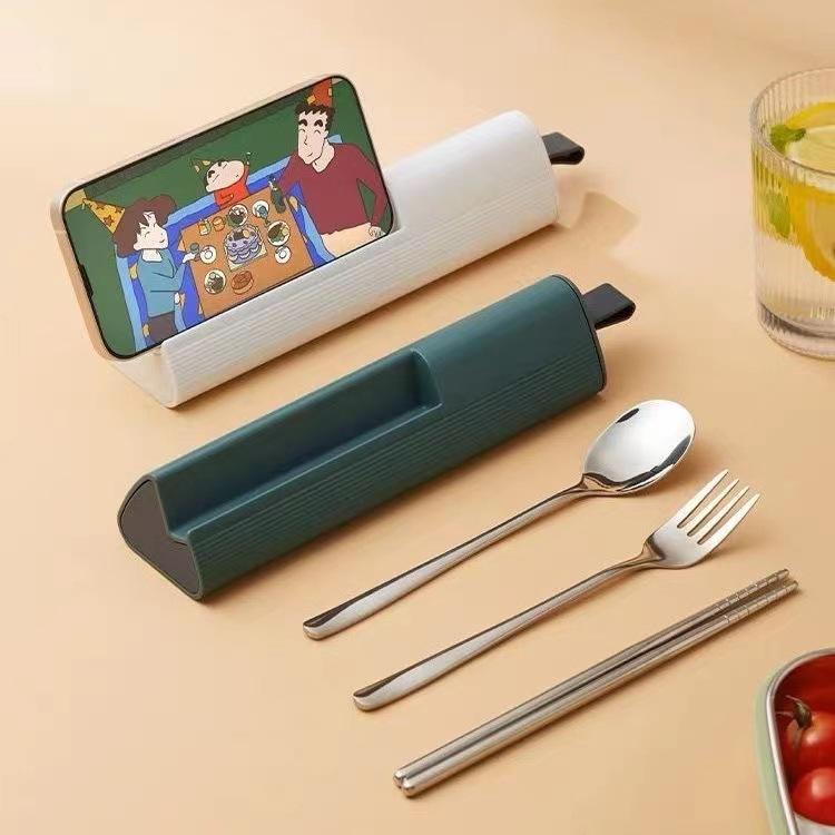 3Pcs/2Pcs Portable Tableware Stainless Steel Spoon Fork Chopsticks with Storage Box Lunch Travel Kitchen School Cutlery Set