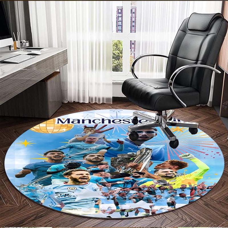 Manchester City FC Print Ronde Vloerkleed, Wasbaar Vloerkleed, Voor Entree Slaapzaal Wasruimte Kantoor Studiekamer, Woondecoratie Verjaardag Kerstcadeau