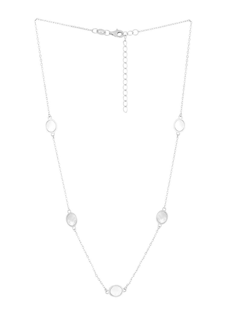 Kicky and Perky 925 Sterling Silver Oval Mother of Pearl Shell Station Chain Necklace Jewelry For Womens