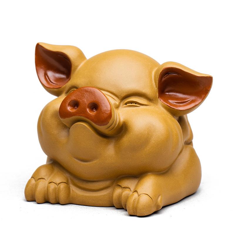 Yixing Zisha Fortune Pig Tea Pet Creative Flowerpot Landscaping Tea Figurine Play Toys Tea Statue Ornaments Cha Workmanship Gift