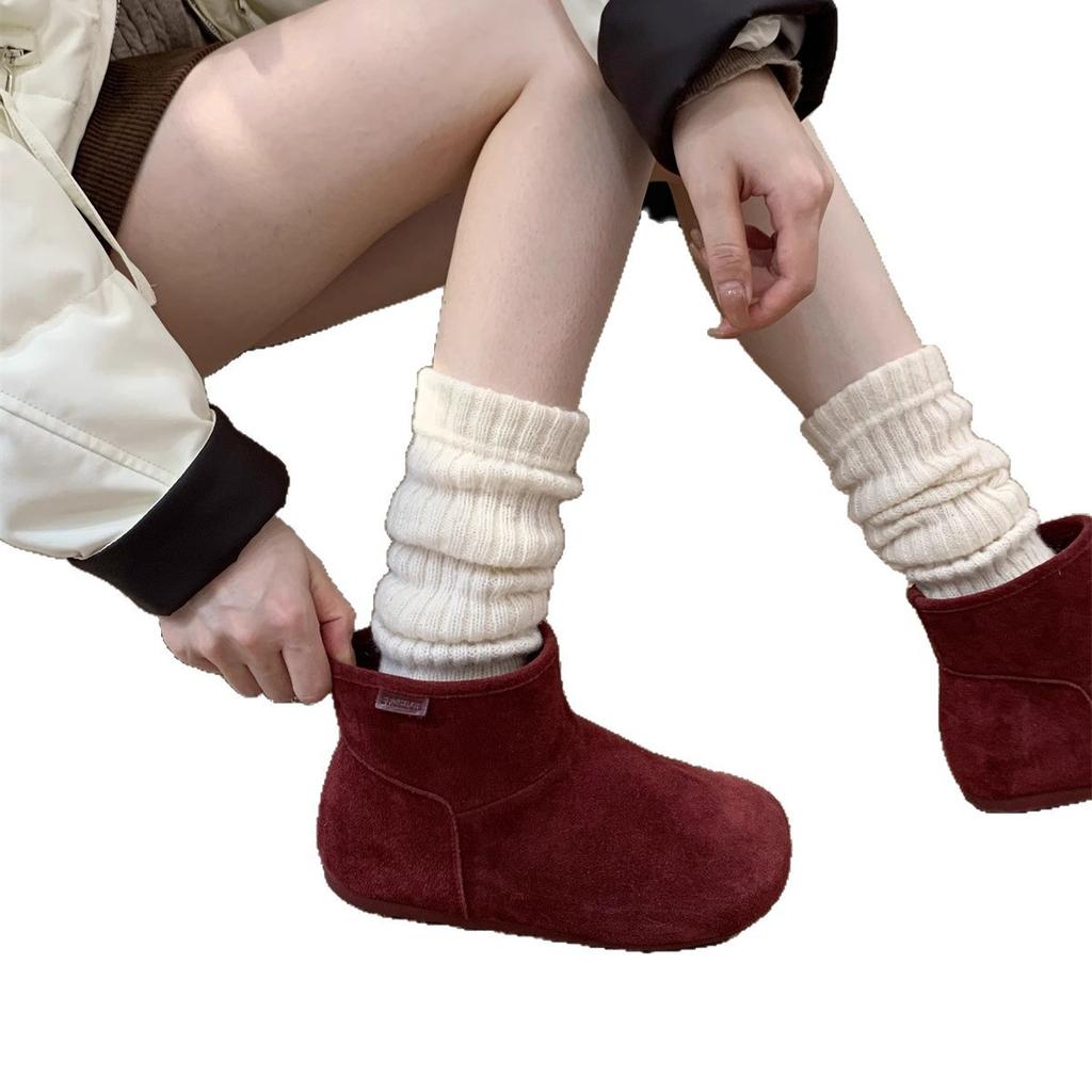 Fur Integrated Snow Boots Women's Velvet Warm Boken Short Boots Winter New Retro Flat Bottom Ugly Cute Cotton Shoes