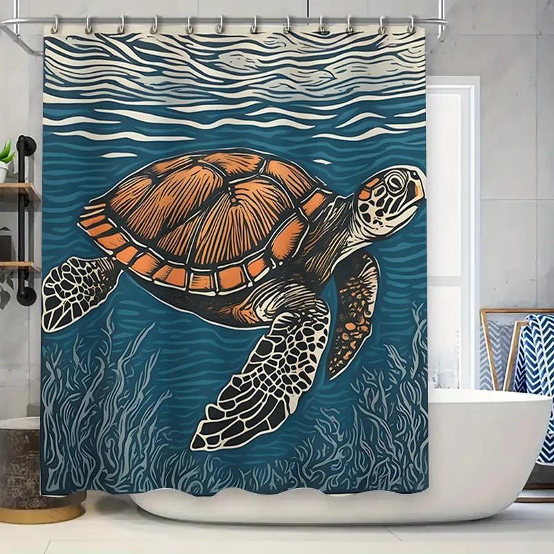 

Colorful Sea Turtle Shower Curtain Bath Decor Artistic Design Modern Decoration For Bathroom Blue And Orange Turtles Pattern W60H190(CM)-1 Pcs