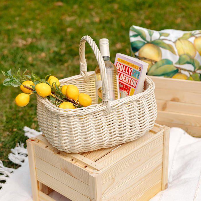 Panier de Pique-Nique - CREATIVE HOME - Osier Blanc - 36x27x32 cm - Polyvalent - Artisanal