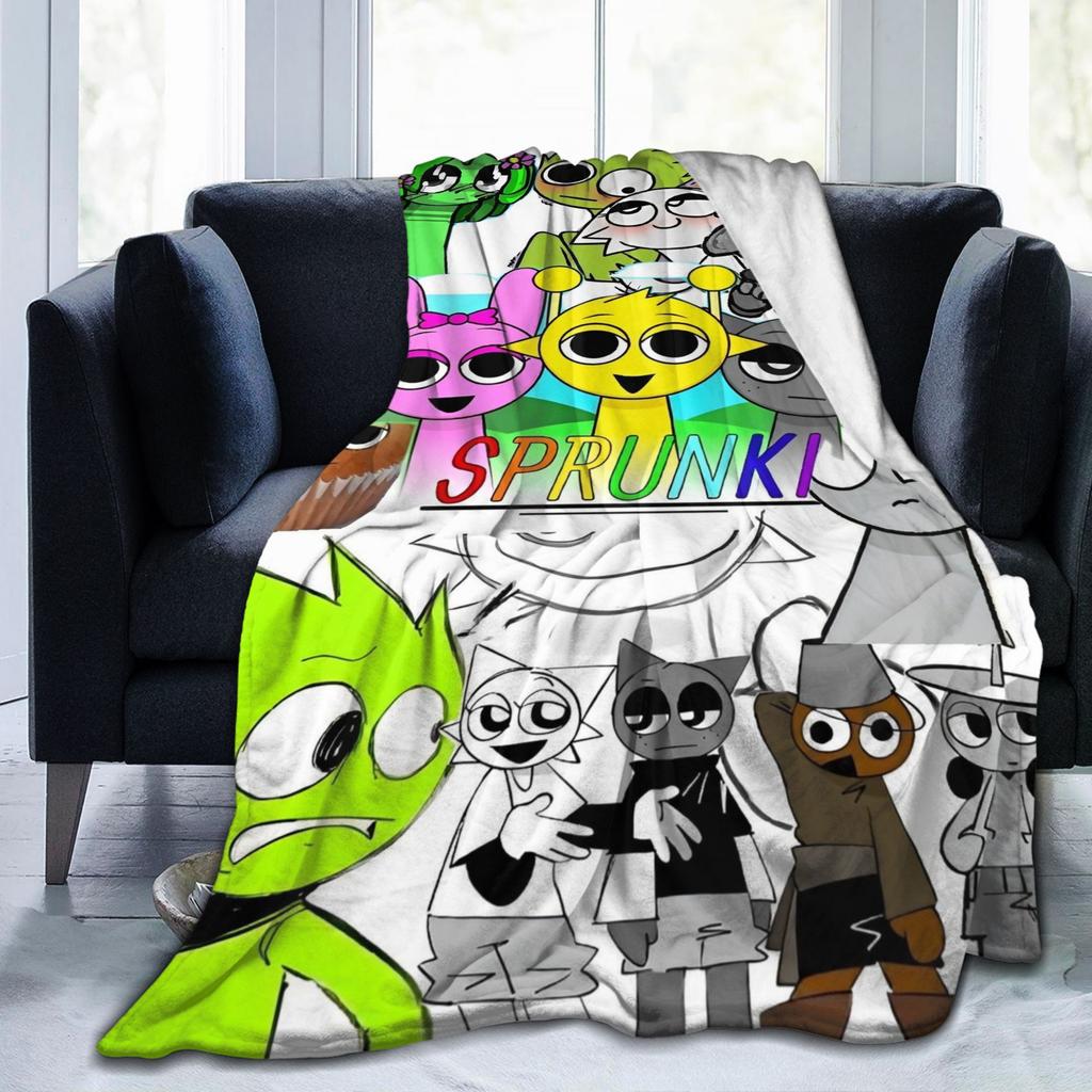 Coperta in pile Sprunki Game Throw Blanket Coperte per divano a tema gioco di mixaggio musicale, Tappeto morbido per letto da esterno,