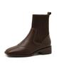 Grape Mom Boots Women's Coarse Heel Elastic Socks Short Boots Autumn and Winter Square Head Leather Martin Boots Flying Knitting Socks Boots Squar