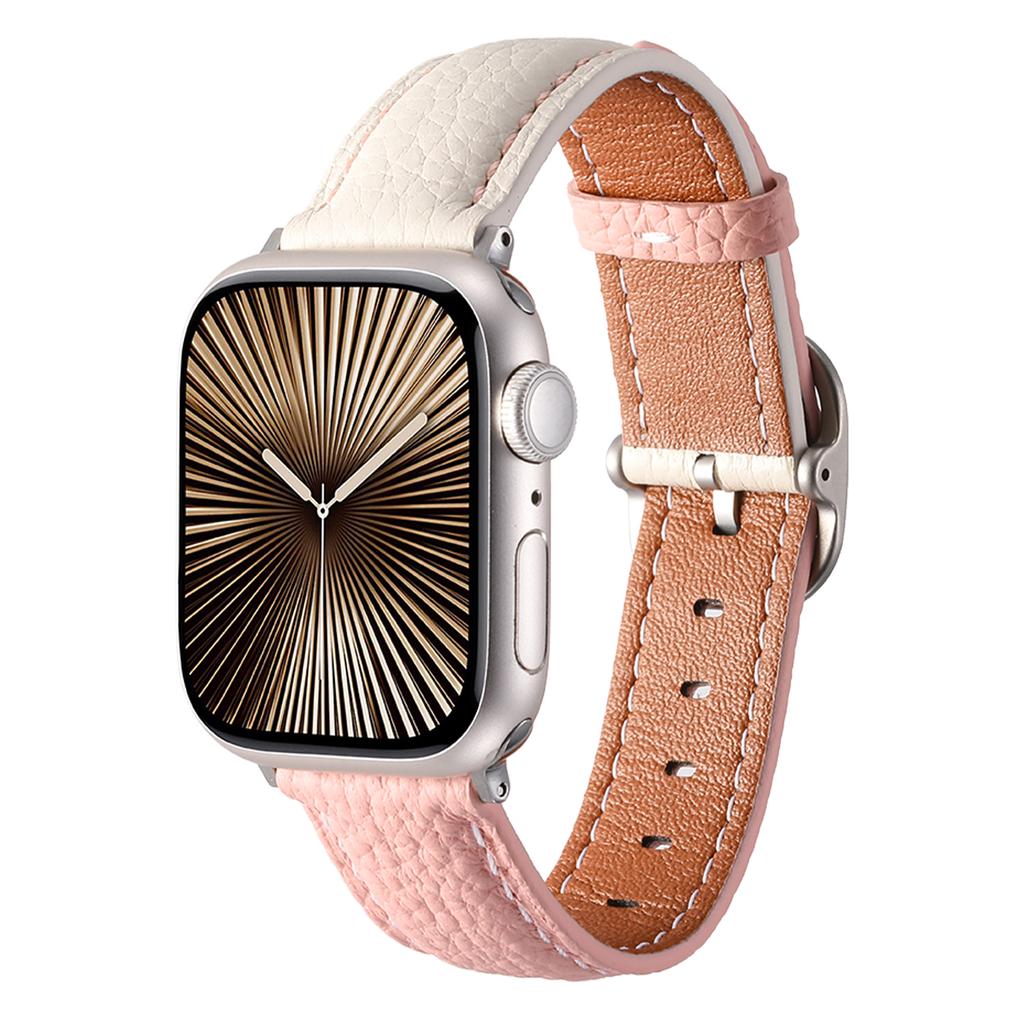 Watch Band for Apple Watch Series 10 9 8 7 SE 6 5 4 3 2 1 42mm 41mm 40mm 38mm Litchi Texture Genuine Cow Leather Strap