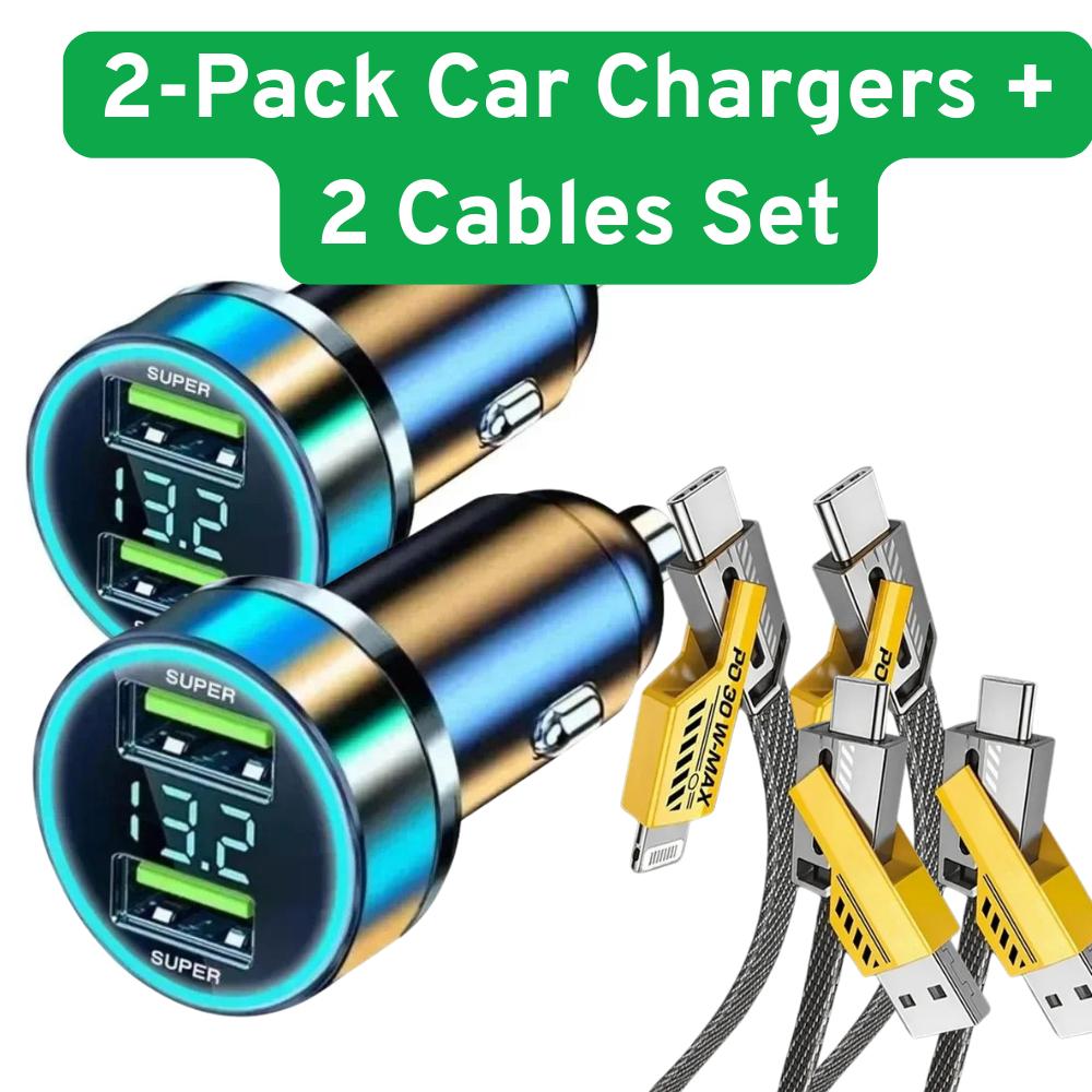 Premium 3.1A dobbel USB-billader med spenningsdisplay - raskeste lading for alle telefoner