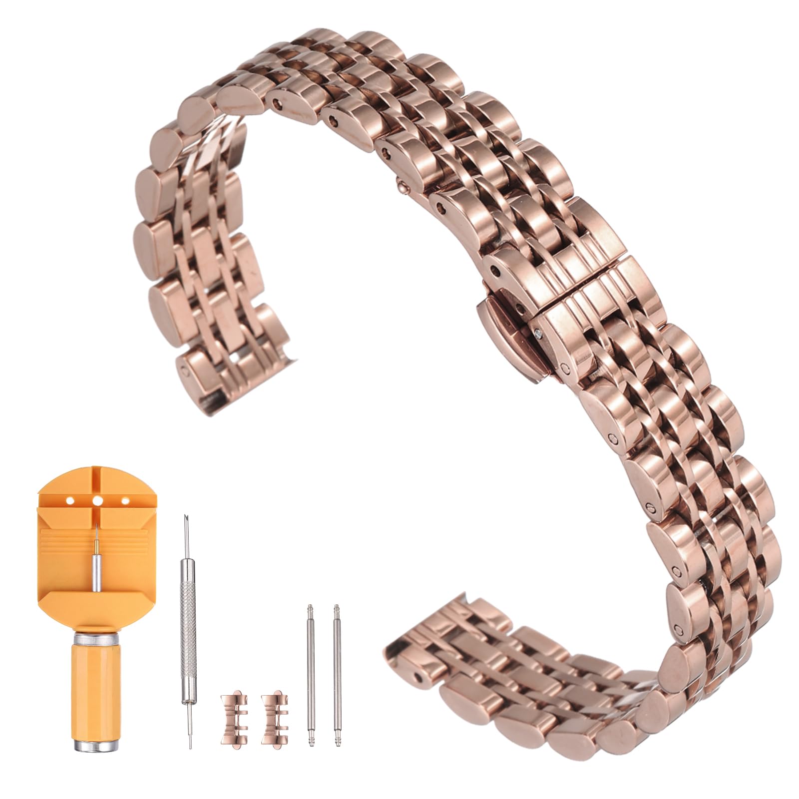 

[uxcell] Stainless Steel Watch Band 12mm Quick Release Metal Polished Finish Butterfly Buckle Replacement Watch Strap with Removal Tool Men s Women s