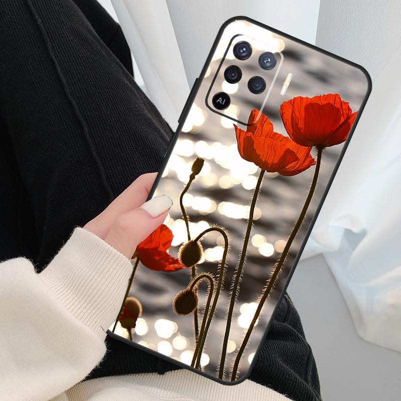 Red Corn Poppy Flower Case For Oppo A18 A38 A58 A78 A98 A80 A60 A40 A96 A76 A16 A94 A74 A54 A15 A17 A57 A77 A5 Pro
