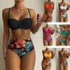 2023 High Waist Halter Bandeau Bikini - Women's Printed Split Swimsuit