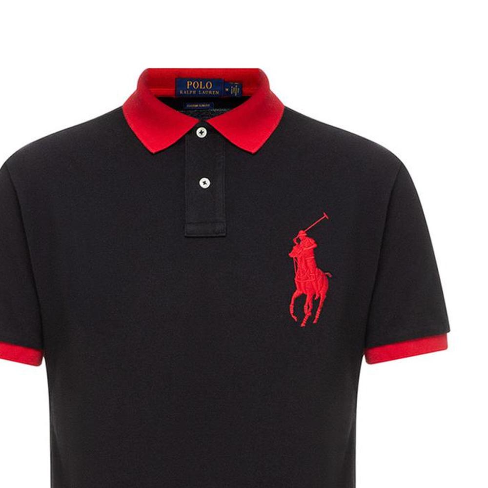 Polo Ralph Lauren Logo Bestickt Vertikale Knopfleiste Straight Fit Kurzarm Poloshirt Herren Poloshirts Schwarz 710752866-002
