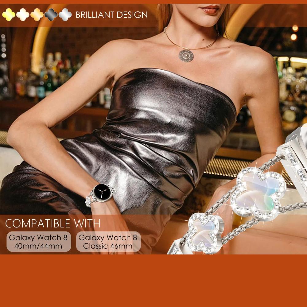 Diamantarmband für Samsung Galaxy Watch8 44mm 40mm Kleeblatt-Design Luxus Damen Ultra 47mm Armband für Samsung Galaxy 8 Classic 46mm Correa