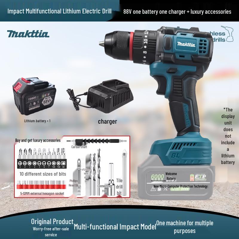 Makita-Style Brushless Hand Drill & Electric Hammer with Rechargeable Lithium Battery