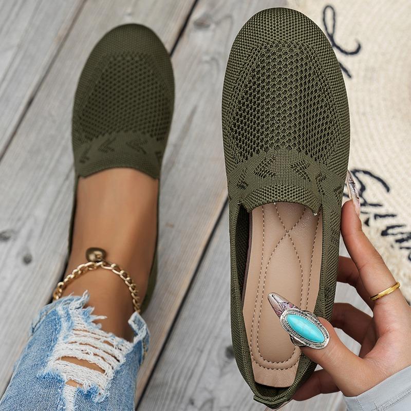 Large Size Single Shoes Women's Autumn New Fly-woven Mesh Surface Shallow Mouth One Pedal Lazy Flat Bottom Casual Women's Shoes