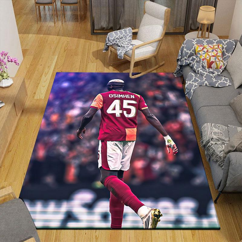 Galatasaray Victor Osimhen Flannel Printed Carpet, Home Sofa Decoration for Living Room & Bedroom, Non‑Slip Play Flannel Floor Mat for Game Room