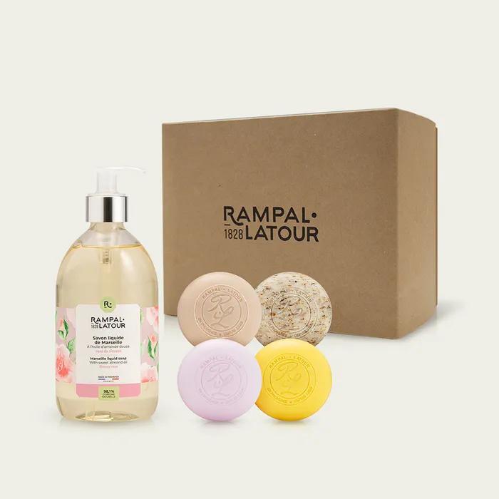 

Мыло жидкое и мыло длинное подарочный набор из 5 предметов (Роза)