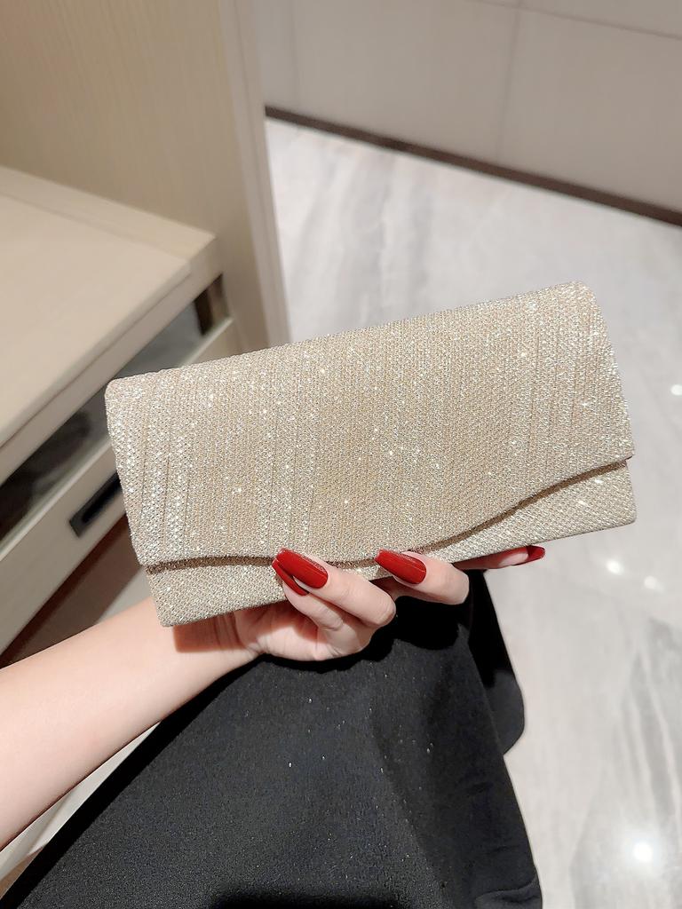 Mini Women's Metallic Silk Evening Bag Flap Square Bag Pleated Design Evening Bag Dress Bag Party Bag Clutch Bag Prom Clutch Cha