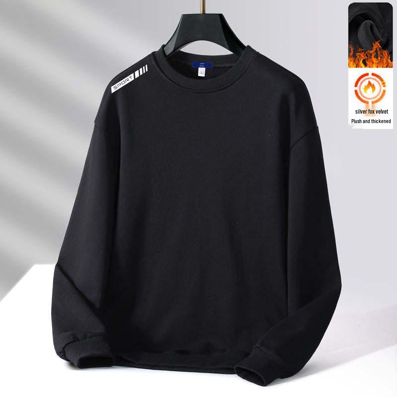 

Men s Winter Casual Velvet Hoodie - Black, White, Gray, Loose Fit, Round Neck, Long Sleeve Sportswear Top. M (recommended 80-100 catties)