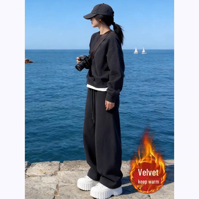 Women's High-End Fleece-Lined Sports Suit - Autumn/Winter Hoodie Two-Piece Set