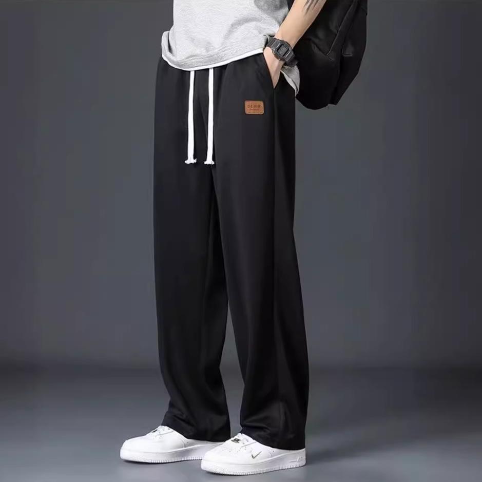 

Мужские летние повседневные брюки из ледяного шелка: Легкие, Свободного кроя, Спортивные брюки прямого кроя 2XL чёрный